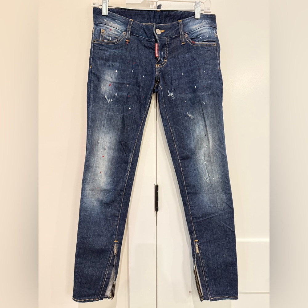 DSQUARED2 Women’s Distressed Ankle Zip Red Spot Jeans EU‎ Size 40 US 4